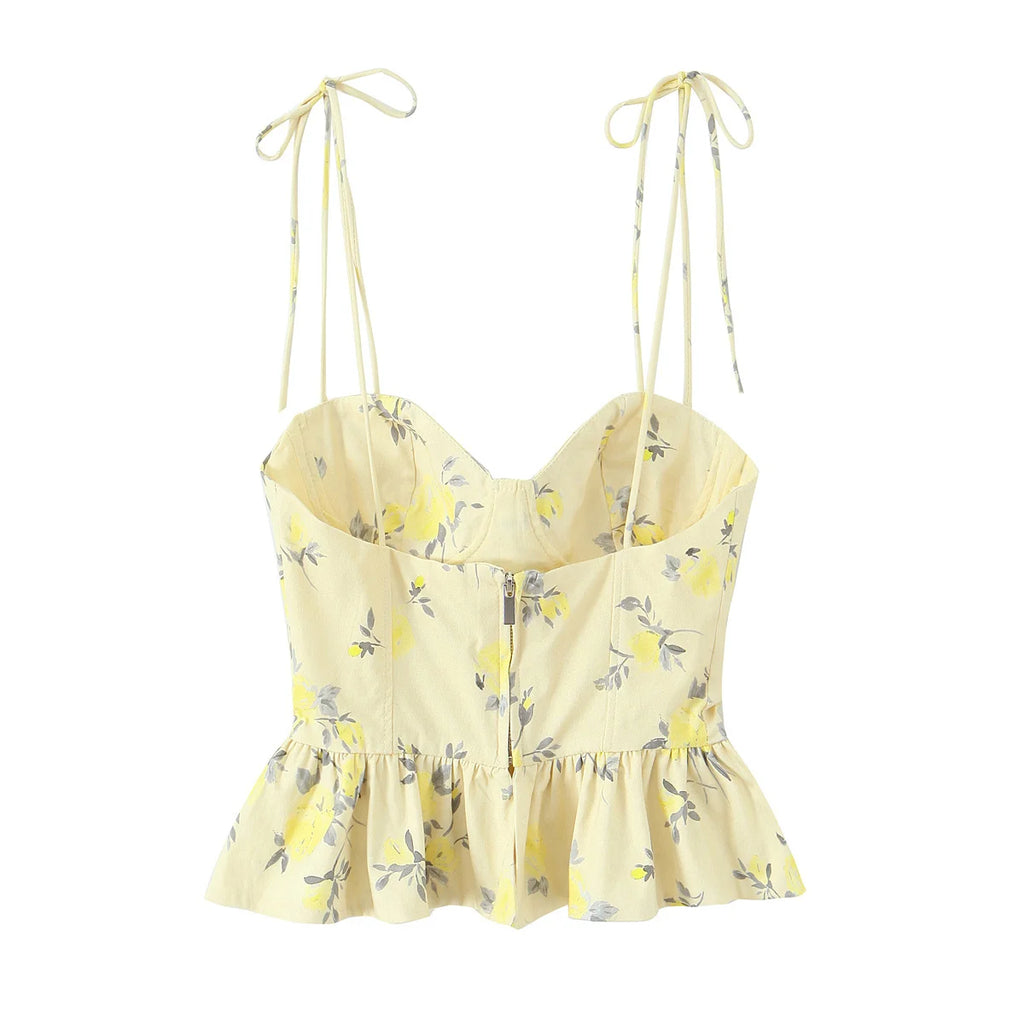 Chic Elegant Corset Top Backless Short Cami Tops New 2026 Summer Fashion Floral Printed Sexy Party Night Tops