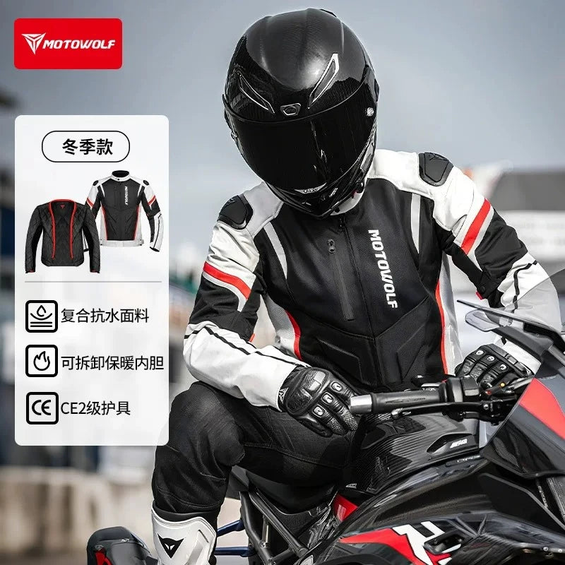 MOTOWOLF Men Motorcycle Riding Jacket Removable Waterproof Thermal Liner Windproof Anti‑Fall Motorbike Touring Racing Coat