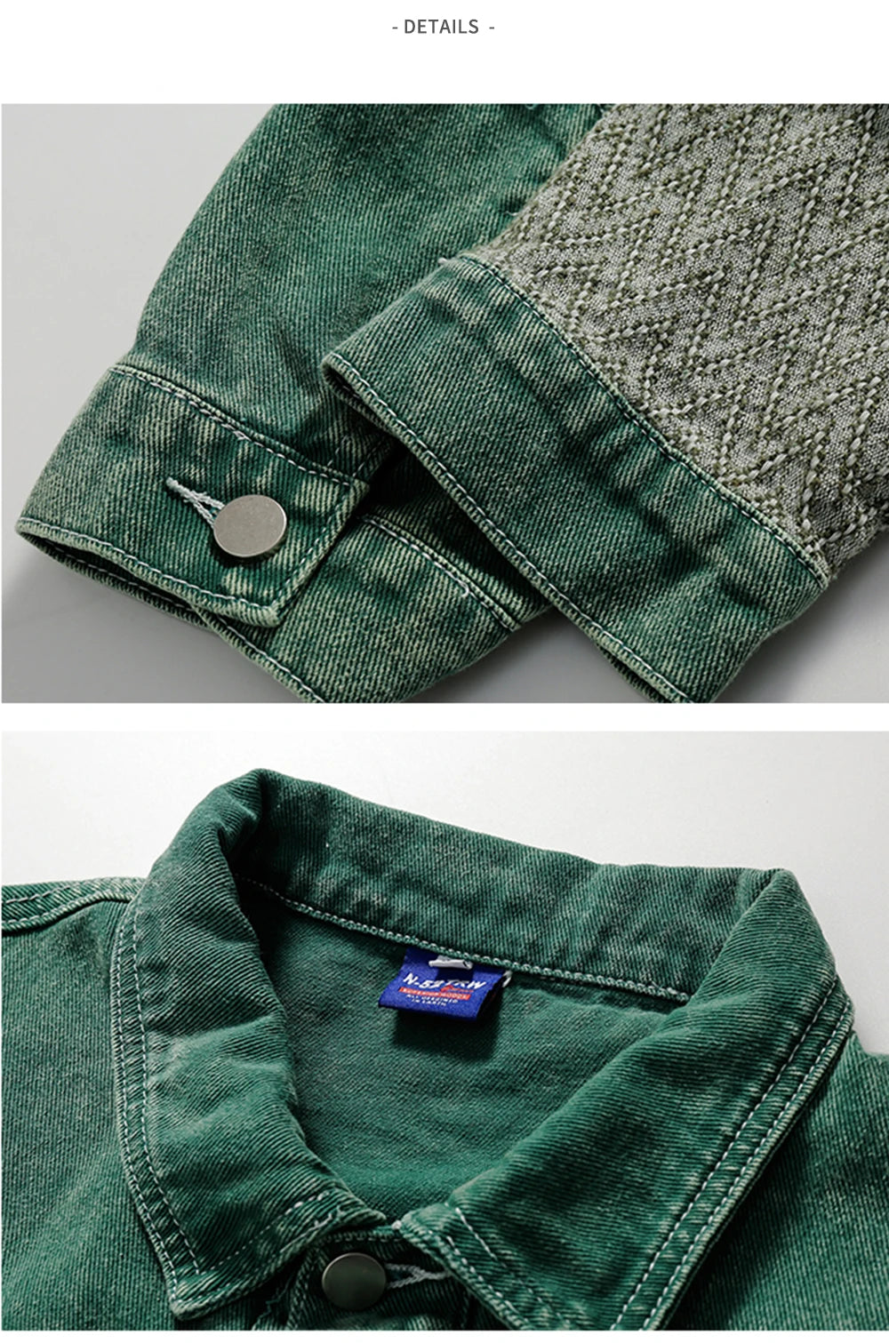 New Arrival Green Patchwork Men Women Unisex Denim Jean Jacket Coat Bomber Shirt Casual Couple Retro Vintage Streetwear Autumn