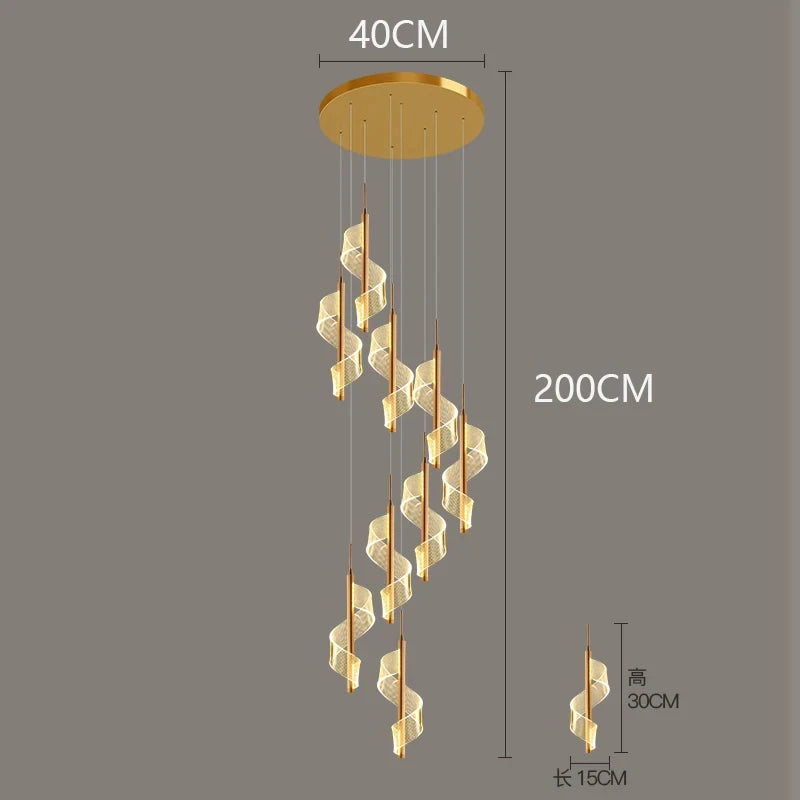 Modern LED Staircase Chandelier Living Room Villa Hall Light Luxury Long Line Spiral Duplex Building Nordic Simple Chandelier