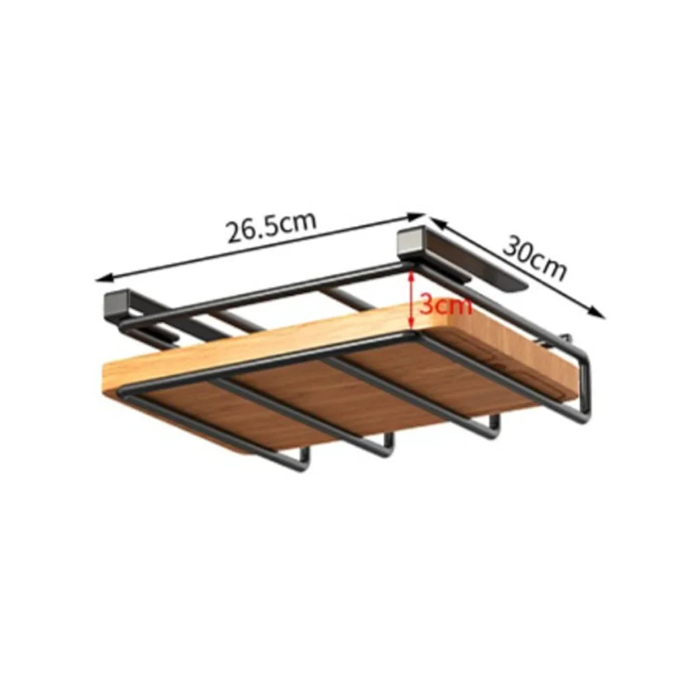Under Cabinet Kitchen Organizer Rack Hooks Multi-Purpose Storage Shelf Portable Storage For Paper Towel Cutting Board Pot Lids