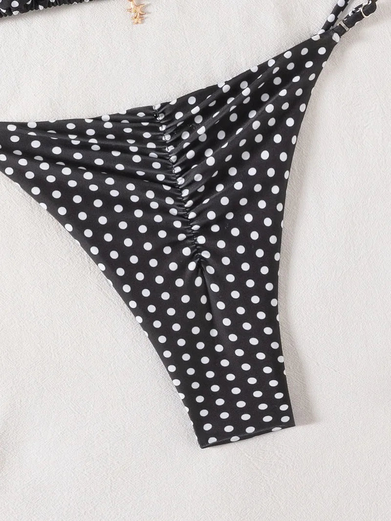 Retro Polka Dot Bikini Set Women Swimsuit Female Swimwear Micro Thong Bikinis Brazilian Halter Beach Wear Lace Up Bathing Suit