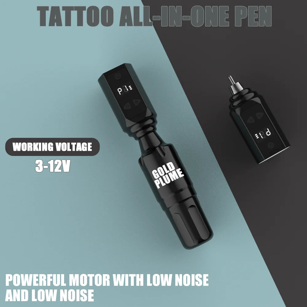 GOLDPLUME Wireless Black Square Tattoo Machine Kit with 10 Cartridges 7-Color Ink Full Accessories for Beginners Pros