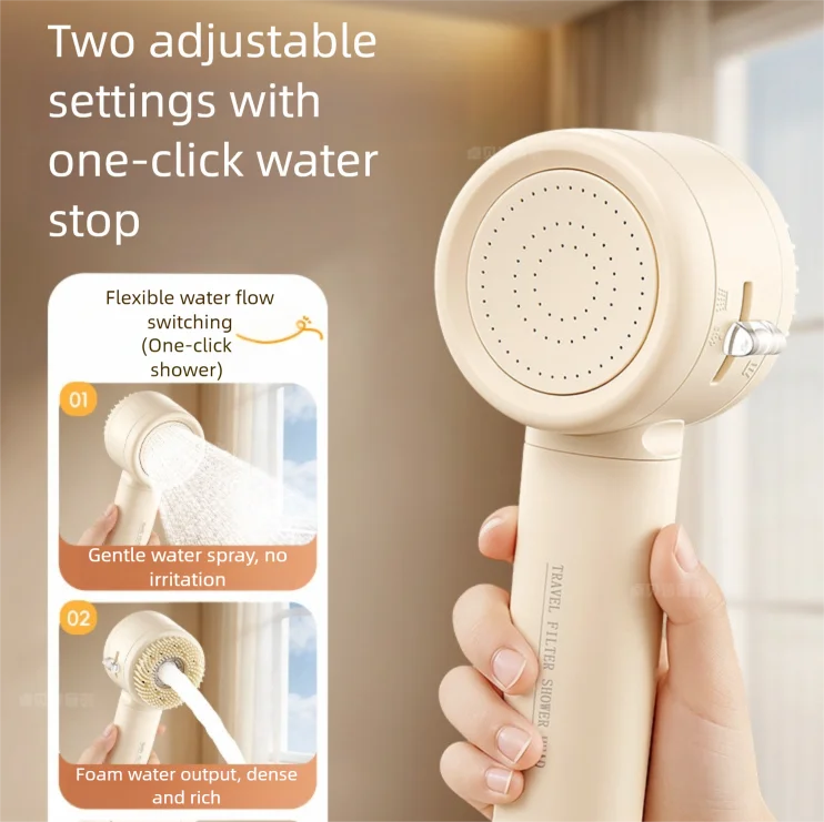 Double Sided Filter Shower Head   2 Mode Adjustable Water Purifying One Key Water Stop Anion Filter Handheld Shower Head