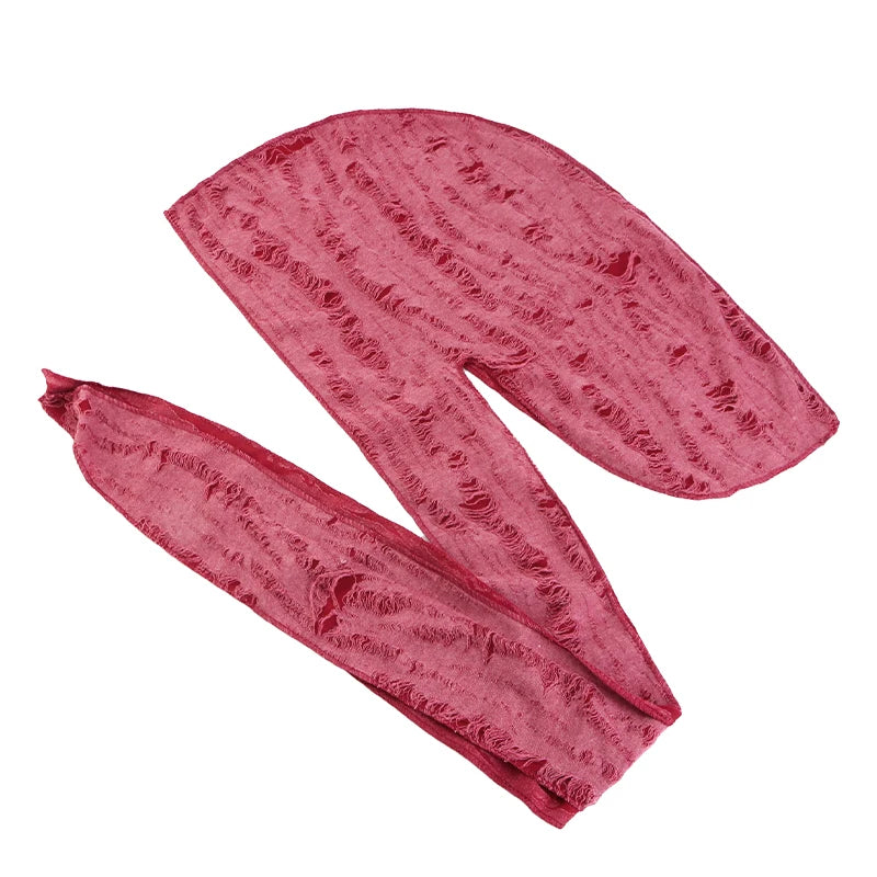 New Punk Style Cotton Durag Headband Elastic Knit Fabric Long Tail Pirate Cap for Men Cycling Head Scarf
