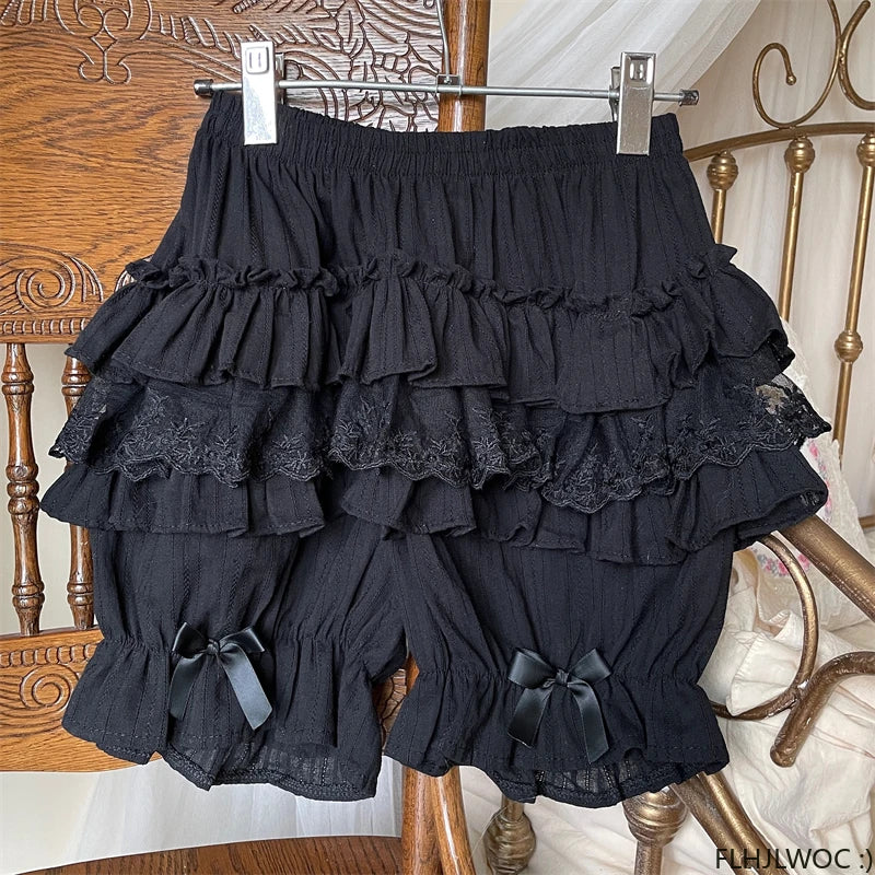 Cotton Bloomers Lolita Style Girls Cute Sweet Japan Sexy Lace Date Princess Pink Layer Puff Shorts Ruffles Lantern Small Pants