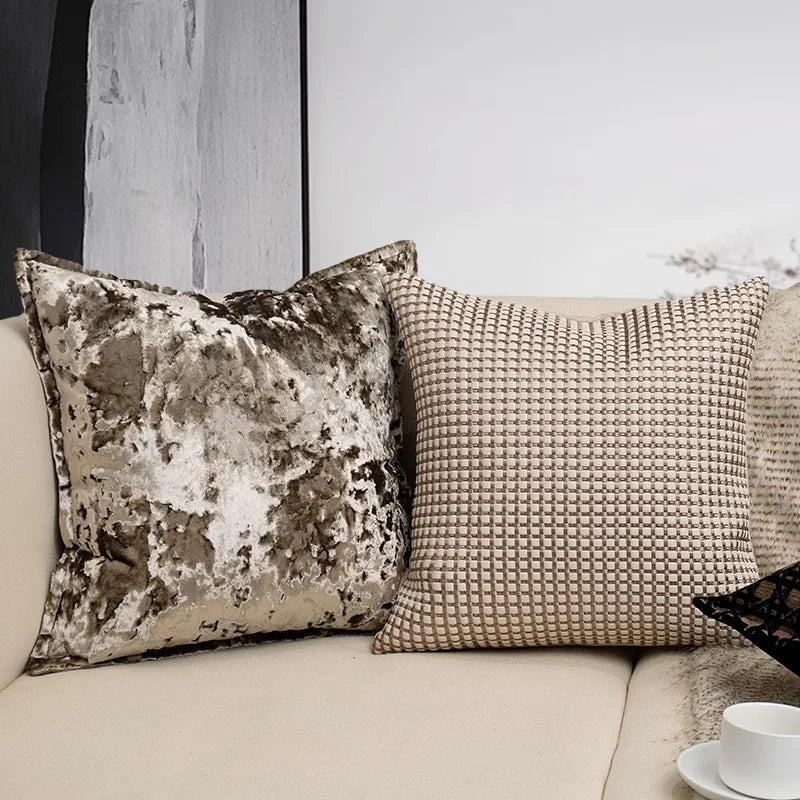 Modern Light Luxury Ice Velvet Black / Light Coffee Throw Pillowcase Woven Back Pillow Cushion Cover
