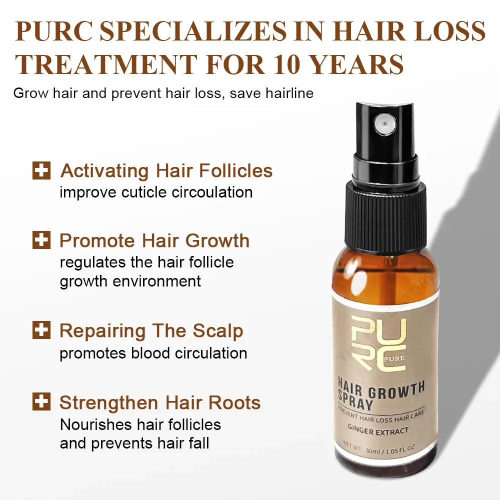 PURC Ginger Hair Spray Root Strengthening Oil Nourishing & Repairing Serum Hair Care Products Set for Men Women