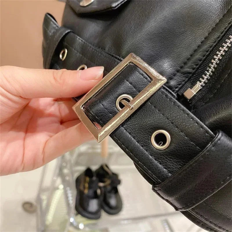 Spring Girls Pu Leather Jackets Autumn Kids Zipper Trends Short Coats Children Handsome Outerwear Baby Classics Clothes 2-8 Year
