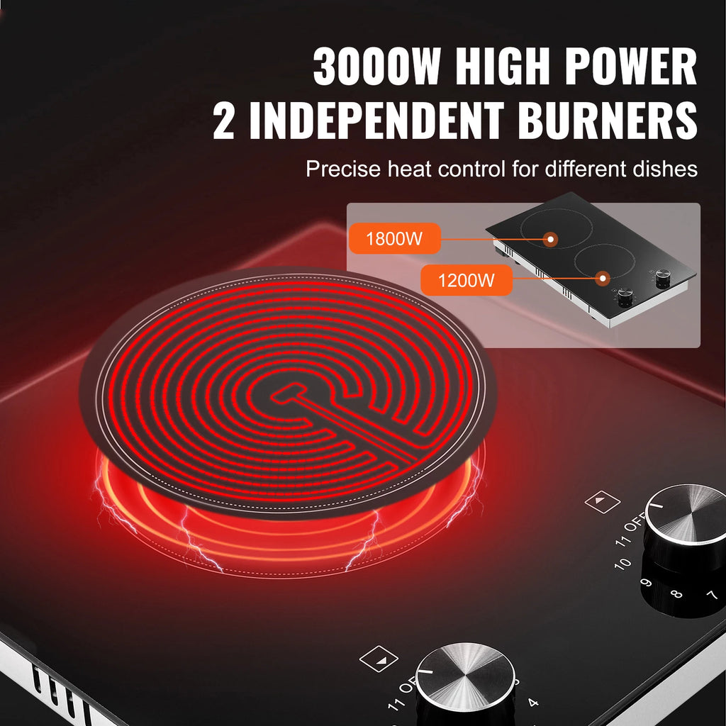 SucceBuy Electric Cooktop Built-in Stove Top Ceramic Top Radiant with Glass Panel Knob Control for Diverse Cooking Requirements