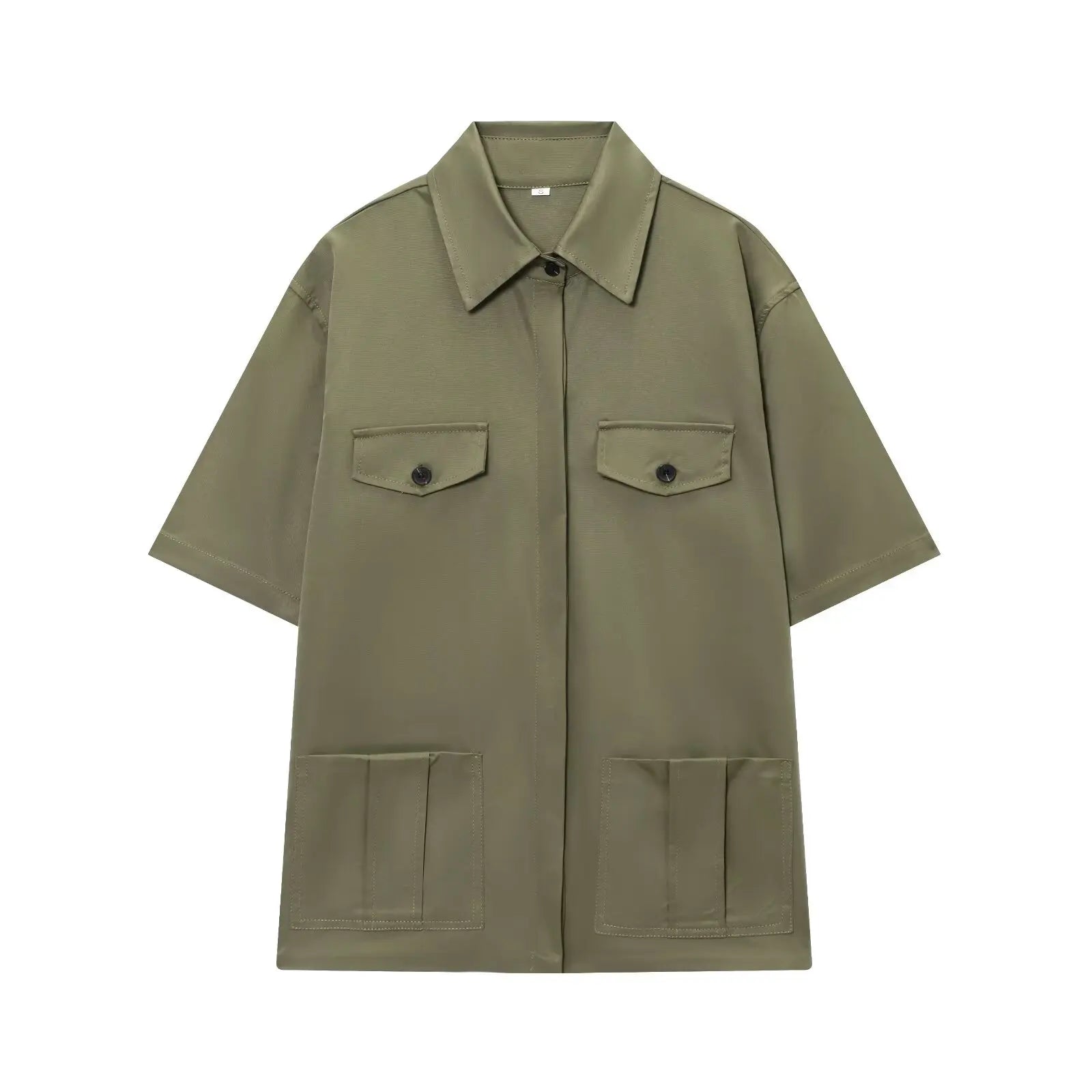 HH Women Summer Solid 2-Piece Set Button Pocket Decoration Short Sleeve Lapel Shirts+High Waist Pleated Zipper Casual Shorts
