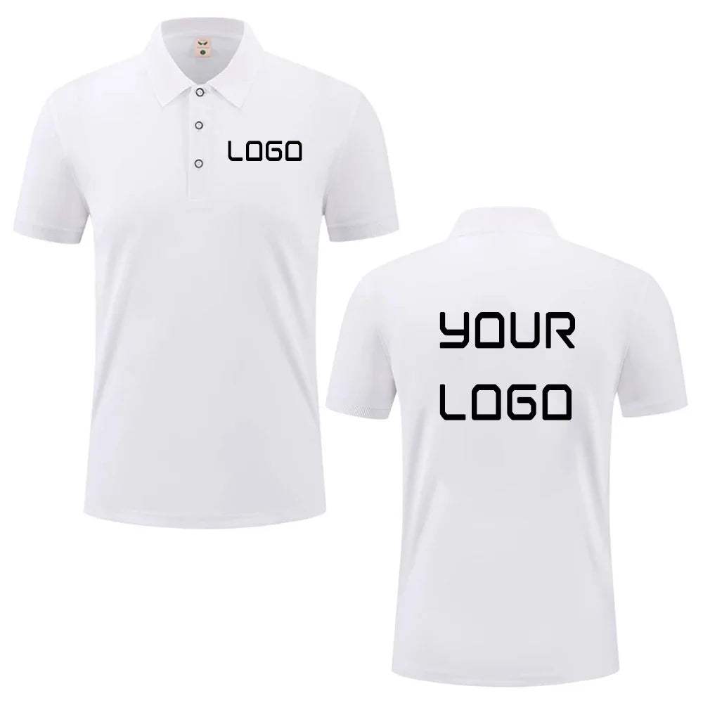 Summer casual polo shirt with custom logo print text image design, breathable workwear short sleeves, polo shirt for men women