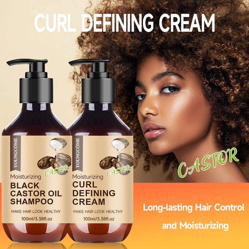 Castor Curl Styling Cream Shampoo Hair Treatment  Loc, Twist Gel, Tames Frizz & Edges Frizzy Smooth Nourish Straightening Care