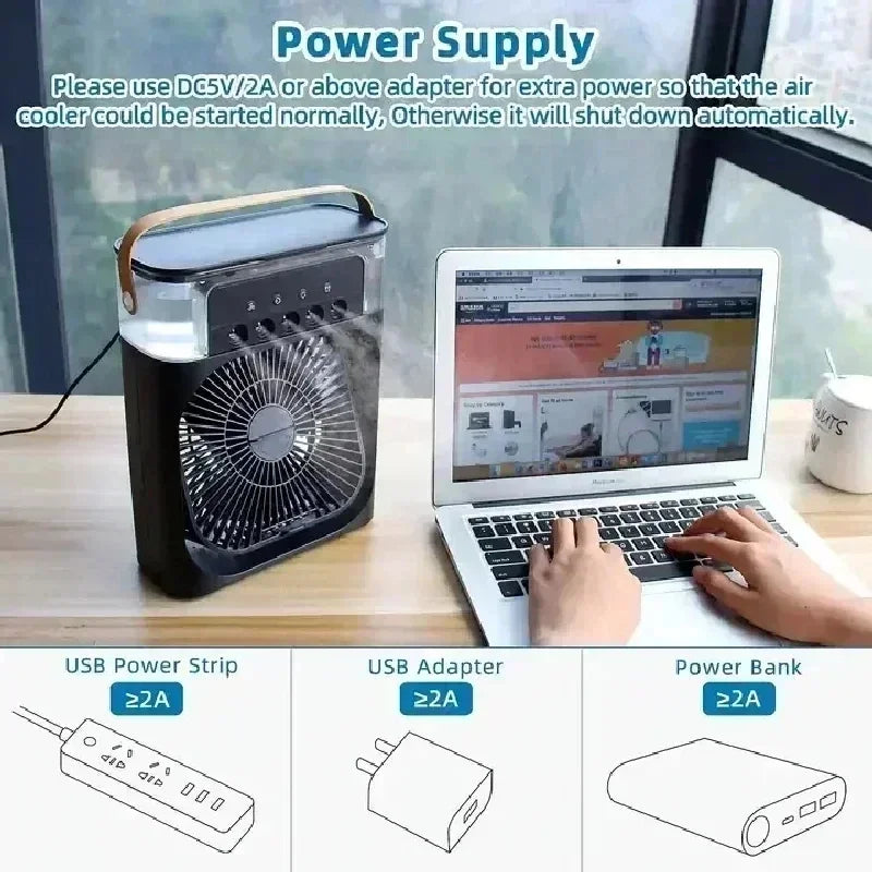 Fan Portable Air Cooler Conditioner Humidifier with 500mL Water Tank Quite Mist Water Spray Fan for Home Room Camping Car Office