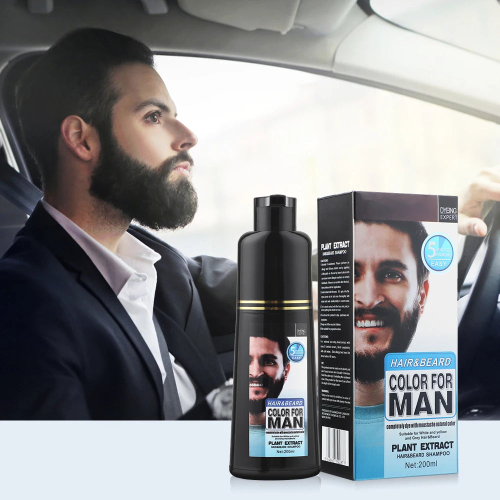 Send From US 200ml Natural Permanent Beard Dye Shampoo Long Lasting Beard Coloring For Men Removal White Grey Hair Color Cover