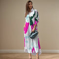 Fashion Sexy Side Split Turn Down Collar Shirt Long Dress Elegant Temperament Printed Long Sleeve Pocket Single Breasted Dress