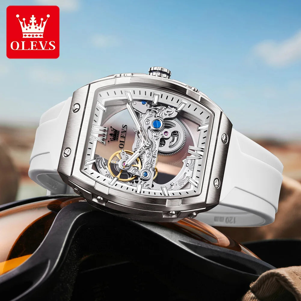 OLEVS 6779 Transparent Hollow Mechanical Men's Watches Fashion Luxury Silicone Strap Waterproof Skeleton Automatic Watch For Man
