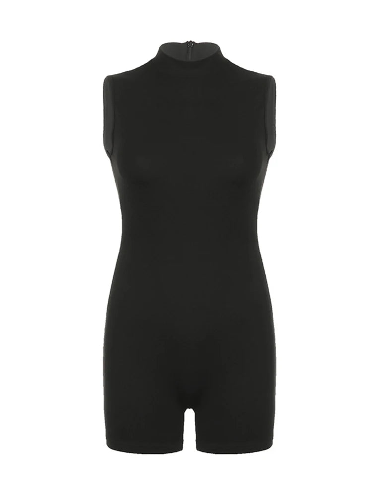 Women's Sports Jumpsuit Invisible Zipper Sleeveless High Street Rompers Basic All-match Female Summer Playsuit 2025