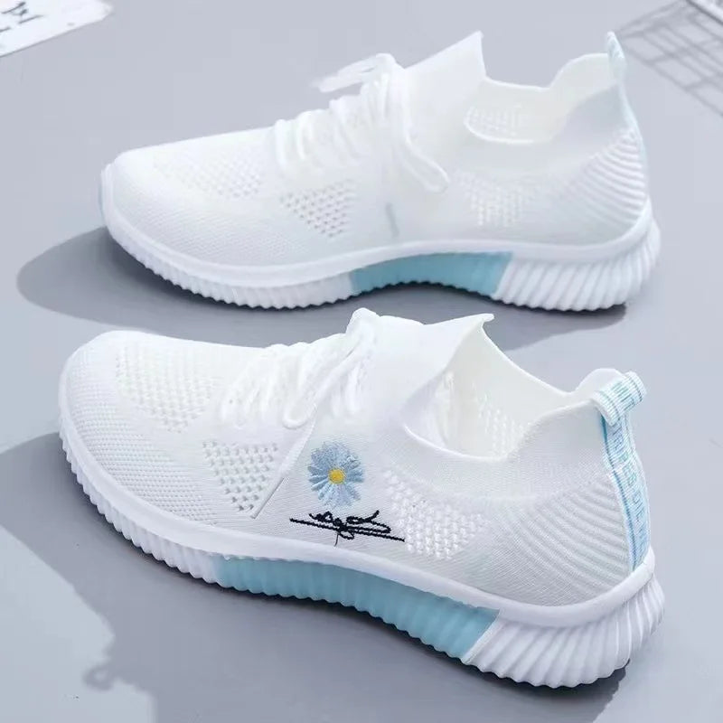 White Mesh Shoes Woman Summer Breathable Flat Sneakers Sports Tennis Shoes for Women Casual  Lightweight Running Shoes Ladies