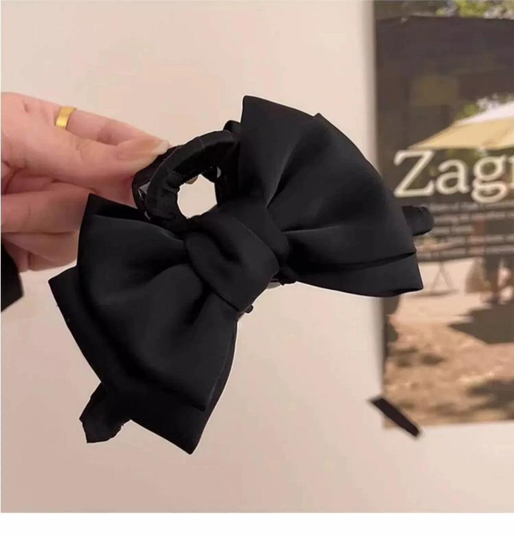 FENGCHE Bow Hairclaw Elegant Temperament Satin Grab Hair Accessories Shark Clip on The Back of The Head Hair Claw Clip