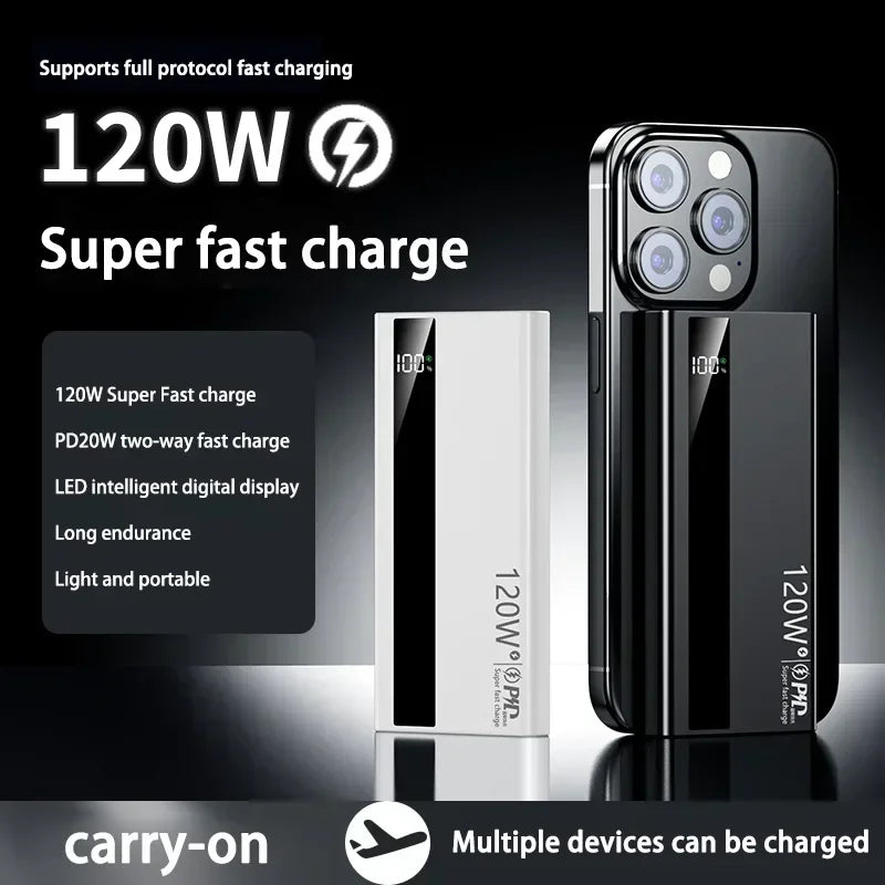 Lenovo 120W 50000mAh CCC Power Bank Super Fast Charging Ultra Capacity Portable Battery Charger LED Digital Display For IPhone