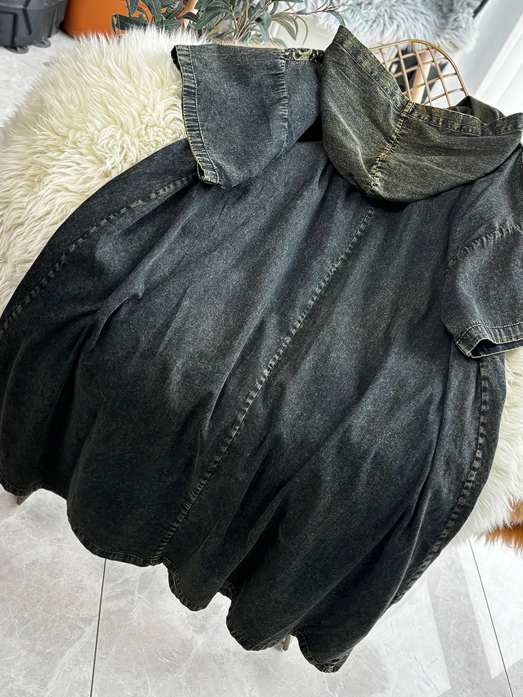 2026 Spring Artistic Ethnic Chinese-style Thin Denim Hooded Embroidered Short-sleeved Dress Women JLJ891