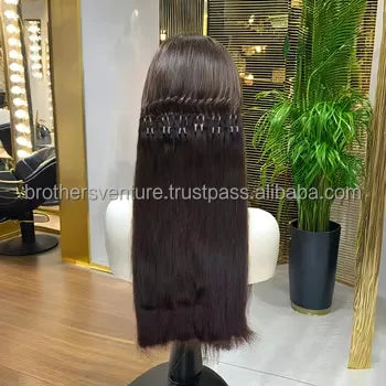 Lace Front Remy Indian Virgin Human Hair Wig Straight Natural Wave Soft Natural Color