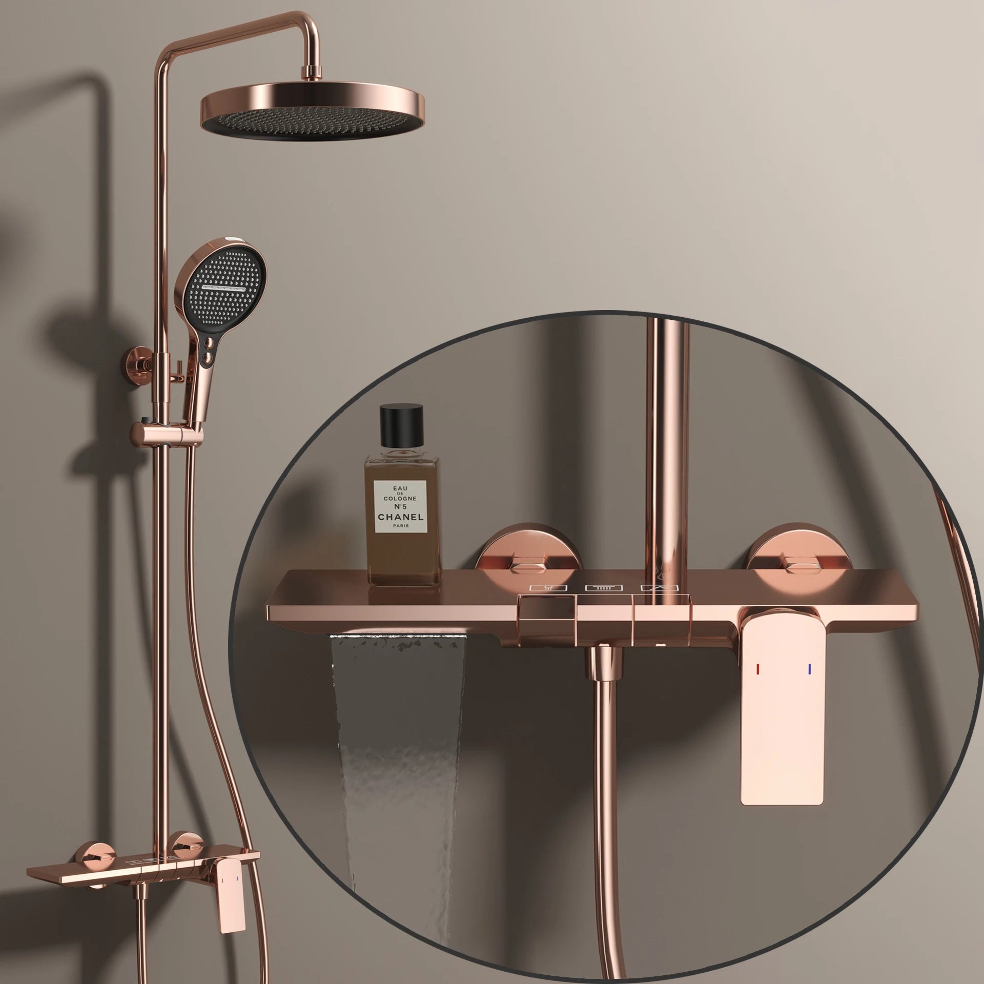Wall Mounted Piano Digital Bathroom Shower Set 12 Inch Rainfall Shower Head Copper Bathroom Faucet Hot Cold Piano Shower System