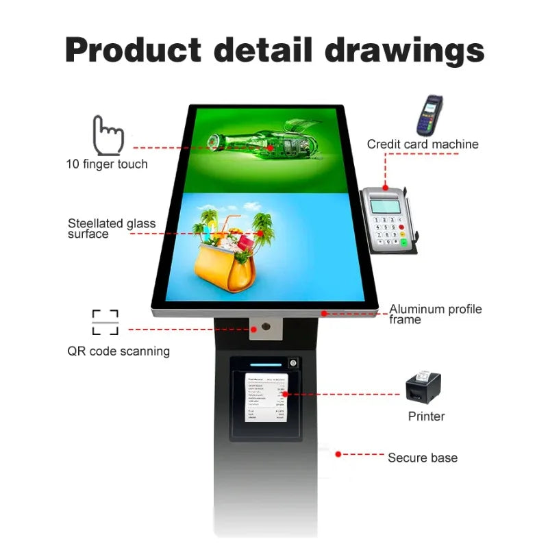 【Hot Sale】21.5Inch Desktop Self-Service Payment Pos Terminal Android Sales Kiosks Self Order Menu Screen Terminal Kiosk Fast Foo