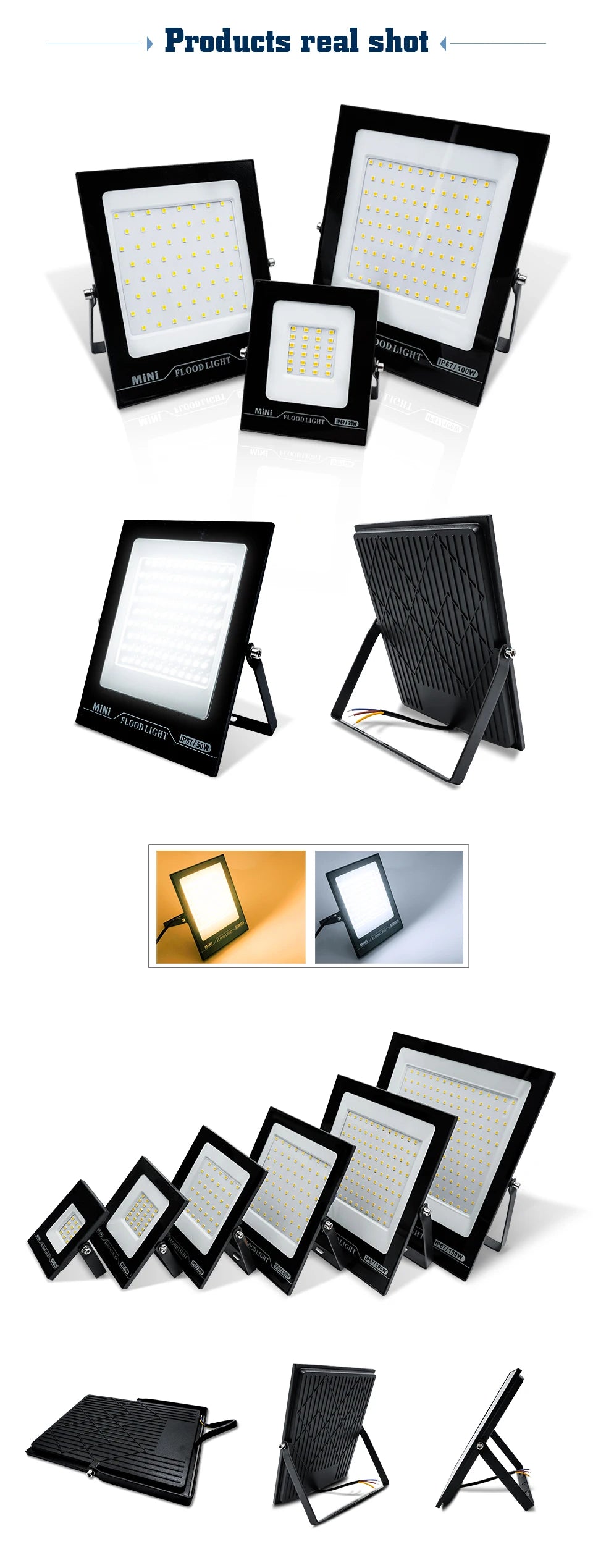 LED Flood Light 220V 10W 20W 30W 50W 100W 150W 200W IP67 Waterproof Outdoor FloodLights for Garage Street Garden Yard Lighting