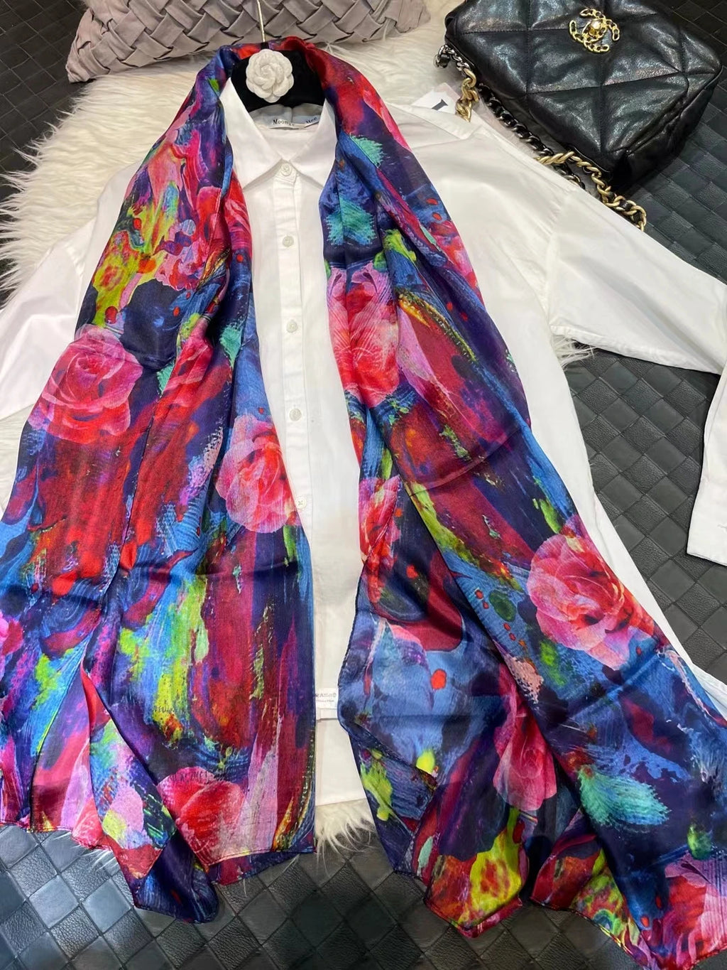 100% Mulberry Silk Scarf Shawl Brand Plum Bossom Design Blue Green Summer Beach Silk Shawls Scarfs Fall Winter Neck Head Scarf