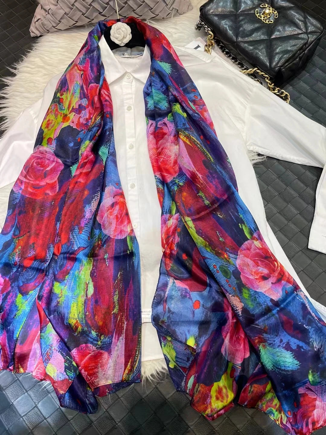 100% Mulberry Silk Scarf Shawl Brand Plum Bossom Design Blue Green Summer Beach Silk Shawls Scarfs Fall Winter Neck Head Scarf