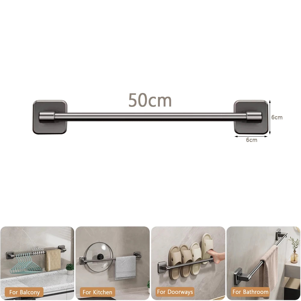 30/40/50/60cm Towel Bar Bathroom Nail-free Towel Rack Grey White Wall Mounted Bath Towel Rack Kitchen Pot Cover Rack Shoe Racks