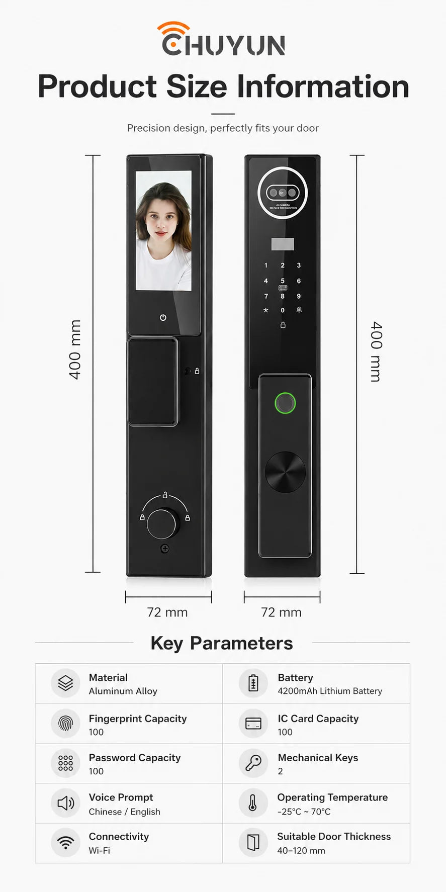 Tuya Smart WiFi Door Lock with Face Recognition Fingerprint Password IC Card Digital Keyless Entry