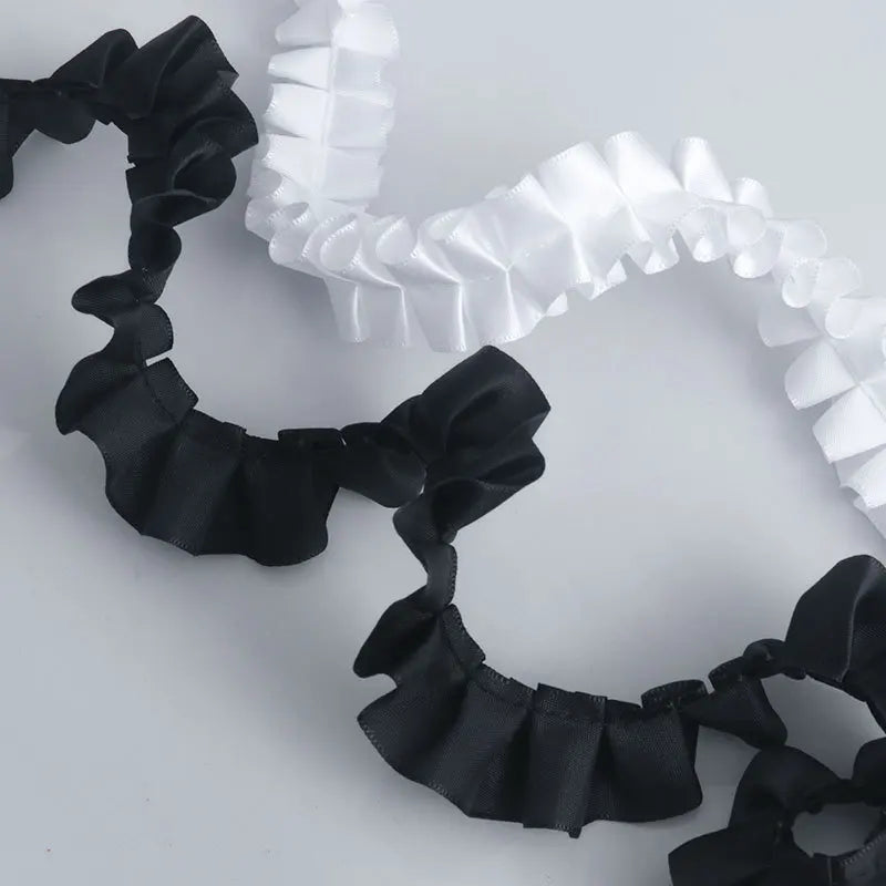 DIY Handmade Lolita Bag Accessories 2.5cm Width Polyester Ribbon with Pleated Ruffle Edge Lolita Decorative Clothes Hats Bags 1M