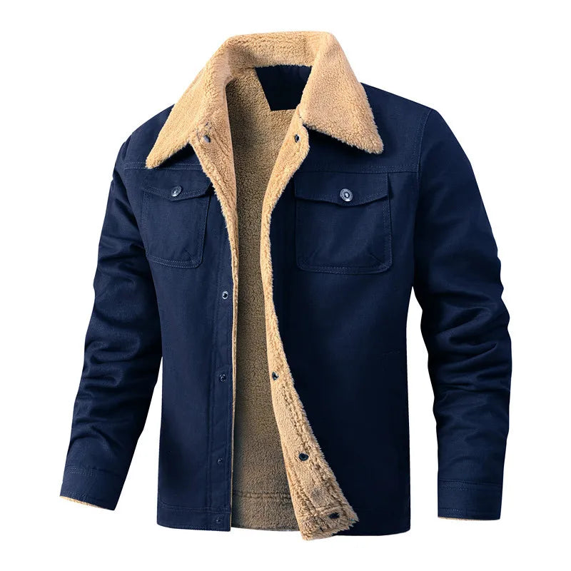 Jacket Men Solid Coat Turn Down Collar Single Breasted Full Sleeve Slim Fit Work Casual Pocktes Thick Warm Jackets Autumn Winter