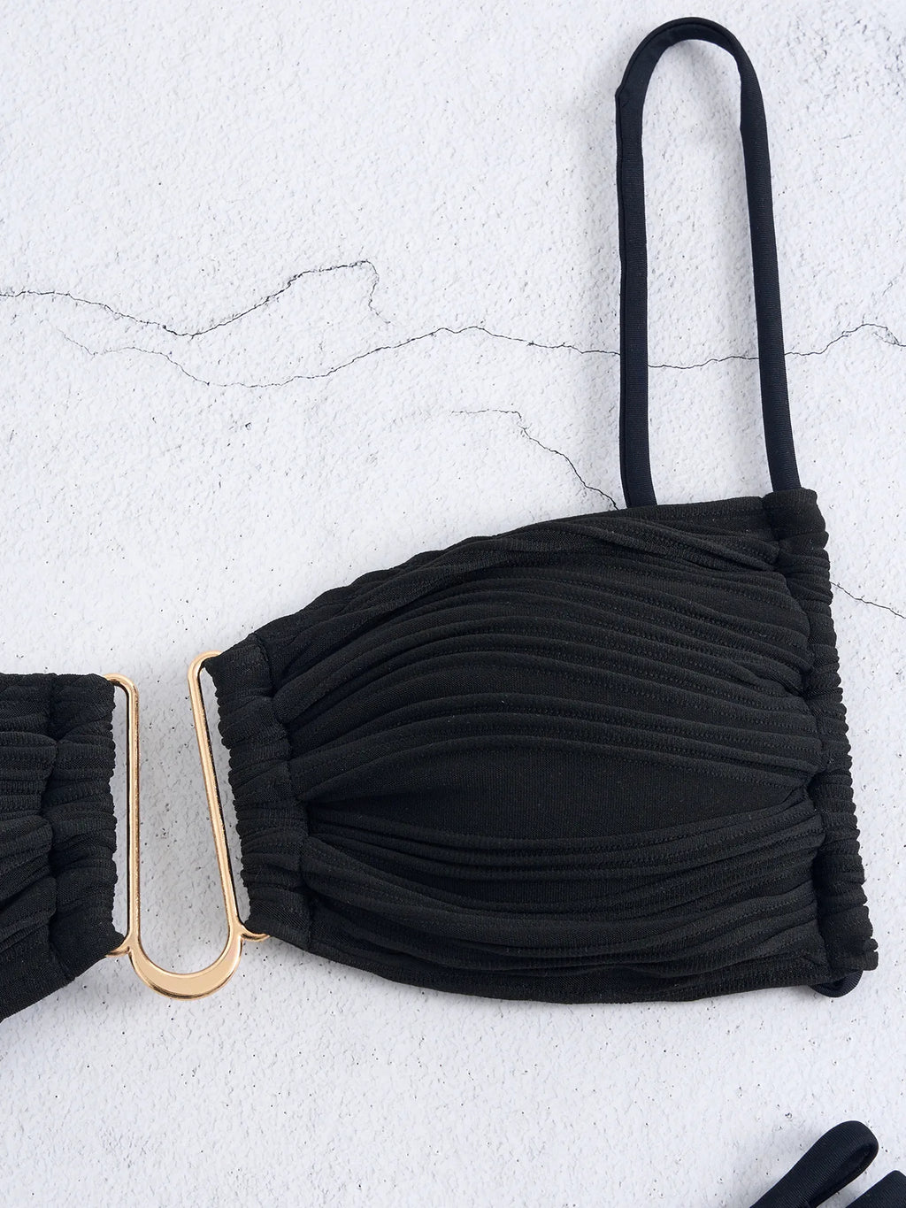 Color Block Ruched Bikini Swimsuit Thin Shoulder Straps Square Metal Ring Bikini Top Multi Strap Brief Fashion Bathing Suit