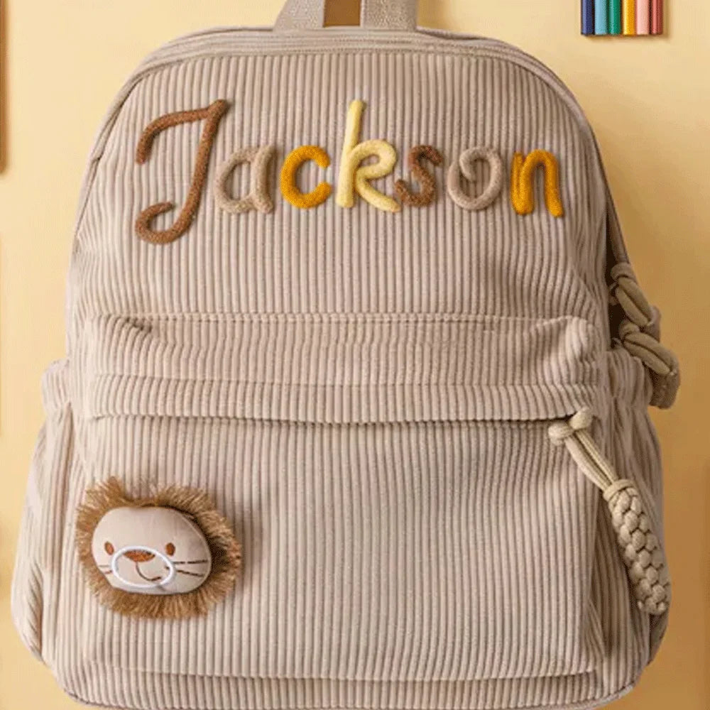 Personalized Small High-Quality Corduroy Backpack – Customizable School Bag with Name Print; Cute and Practical