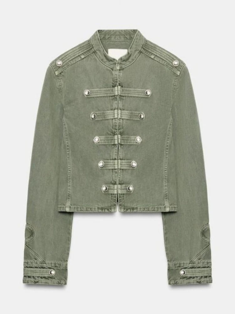 Mens Jacket Vintage Napoleon Collar Denim Coat Harajuku Unisex Loose Fit Button Detail Short Jacket Casual Streetwear Fashion