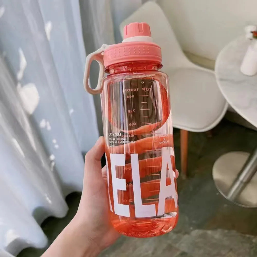 0.6L/0.8L/1L Large Capacity Water Bottles Lightweight Plastic Clear Drink Bottle with Handle Strap Leak Proof Travel Kettle