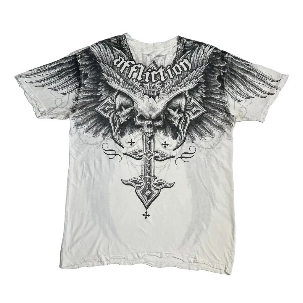 Affliction High Street Y2K Mens T shirt Retro Graphic Print Oversized T Shirt Harajuku Gothic Cotton Short Sleeve Tops New