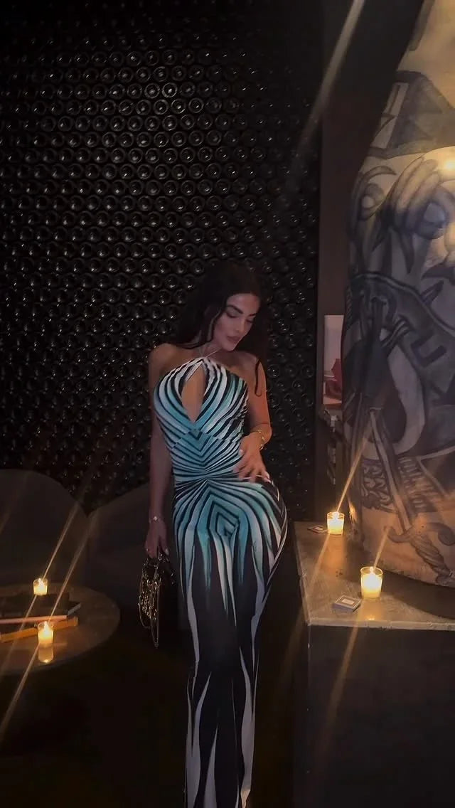 Y2k Geometric Gradient Stripe Jumpsuittie Halter Front Keyhole Backless Slim Fit Flared Floor Length Pants Night Out Outfit 2026