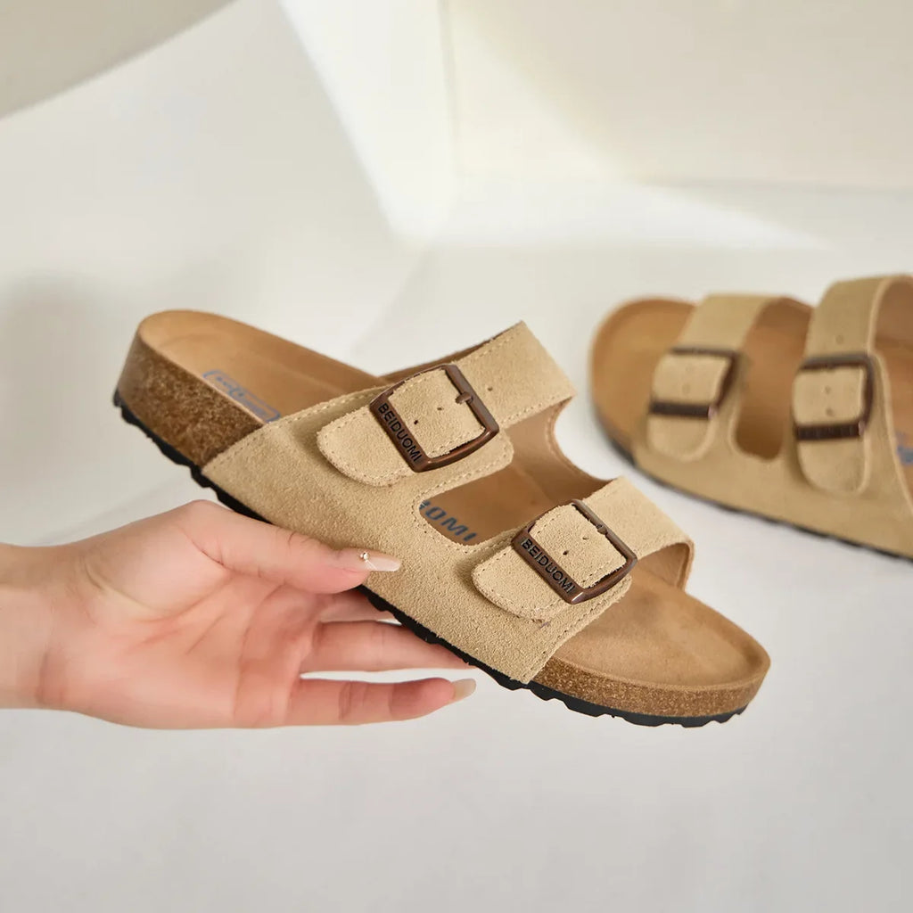 New Summer Cork Clogs Slippers Sandals Classic Soft Footbed Suede Sandals With Arch Support Adjustable Buckle Sandals