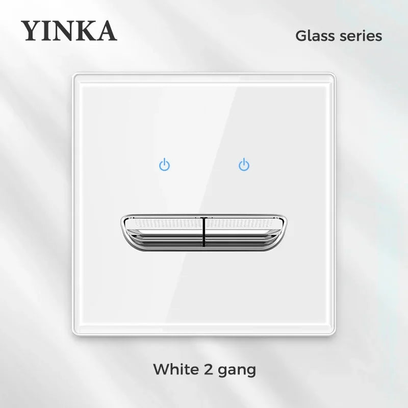 YINKA Crystal Tempered Glass Switch Panel LED Indicator 1 2 3 4 Gang/1 2 Way Self-reset Switch Button Light Switch Wall Switch