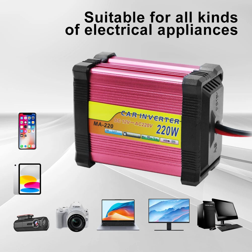 Car Power Inverter 220W Portable Multifunctional SUV RV Supply Inverter Auto Camping Battery Converter USB Voltage Transformer