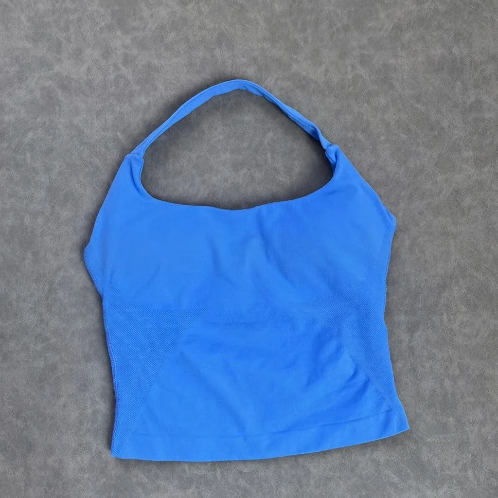 Seamless Halter Workout Tank Top for Women Backless Longline Yoga Top Gym Fitness Activewear Body Shaping Sportswear