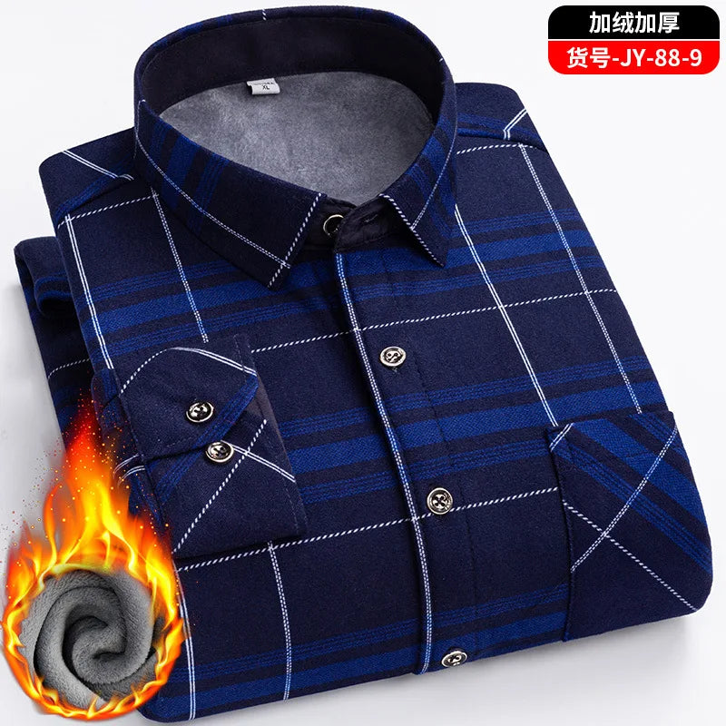 Men's Travel Casual Winter Double-Sided Fleece Warm Thickened Fleece Plaid Work Shirt Plus Size Extra Large Clothes Shirts