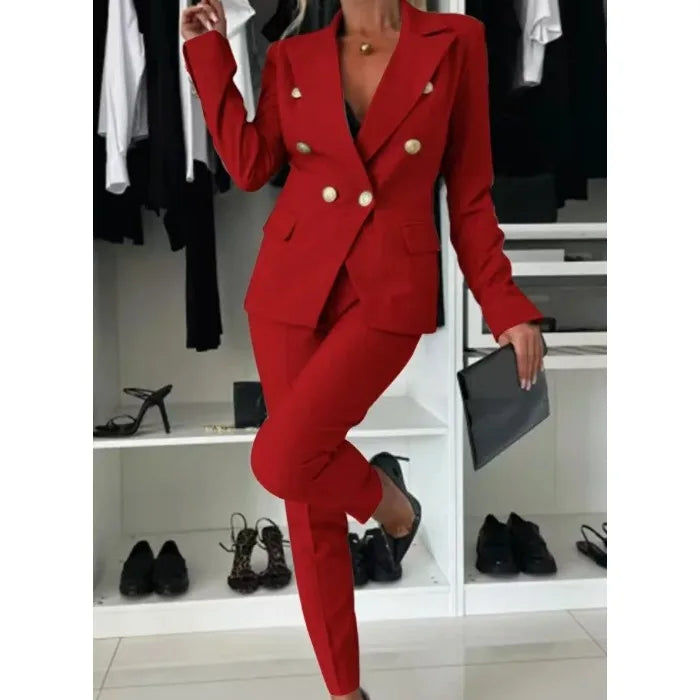 Two Piece Sets Woman Outfit 2025 Spring Solid Color Versatile Temperament Blazer Coat & Fashiona Casual Pocket Design Pants Set