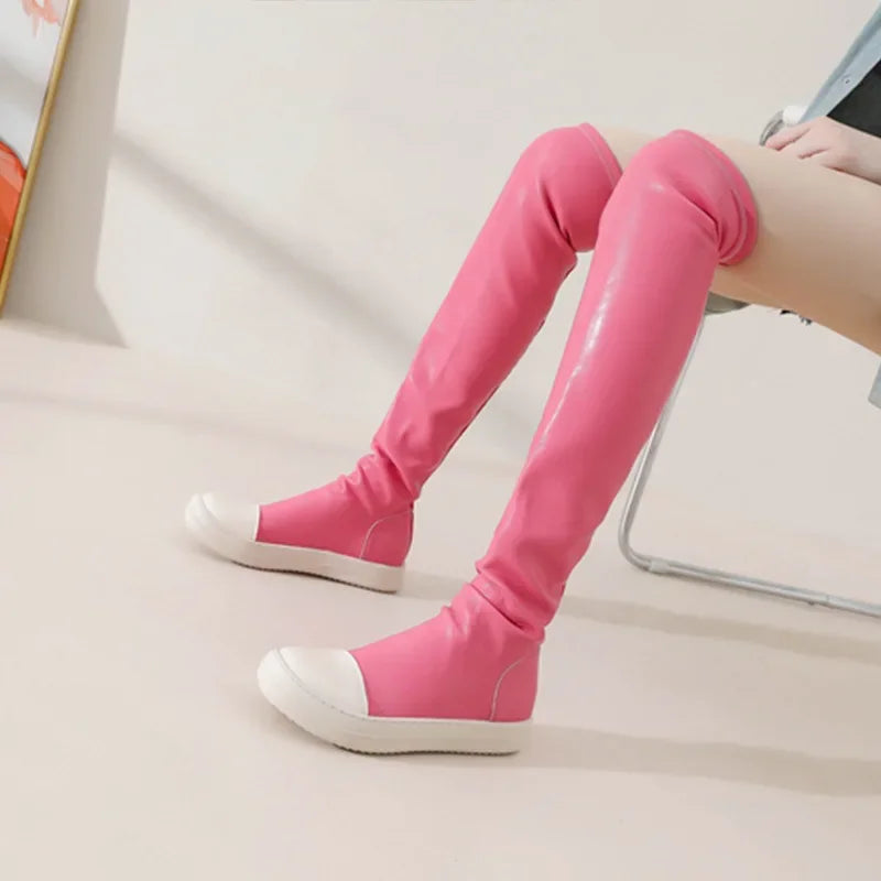 Women's Over-the-knee Boots Sexy  Women Stretch Tight Boots Flat Thick Bottom  Autumn Winter Black Women's Thigh High Boots