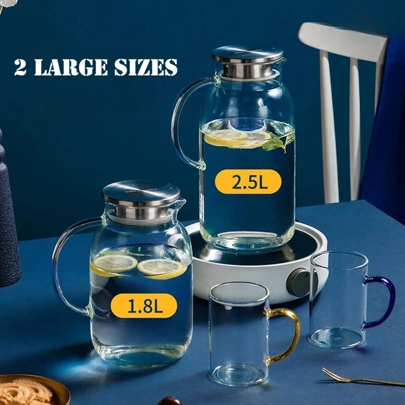 COOKER KinG 1.8/2.5L Glass Water Kettle High Borosilicate Glass Summer Cold Water Jug Heat-Resistant Explosion-Proof Office Use